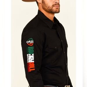 Rock & Roll Denim Western Shirt Mens Small Black Snap Logo Sleeve NEW!